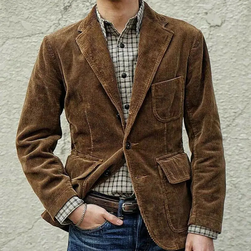 Stylish Men's Corduroy Single Breasted Jacket - Loose Fit Spring Autumn Comfort