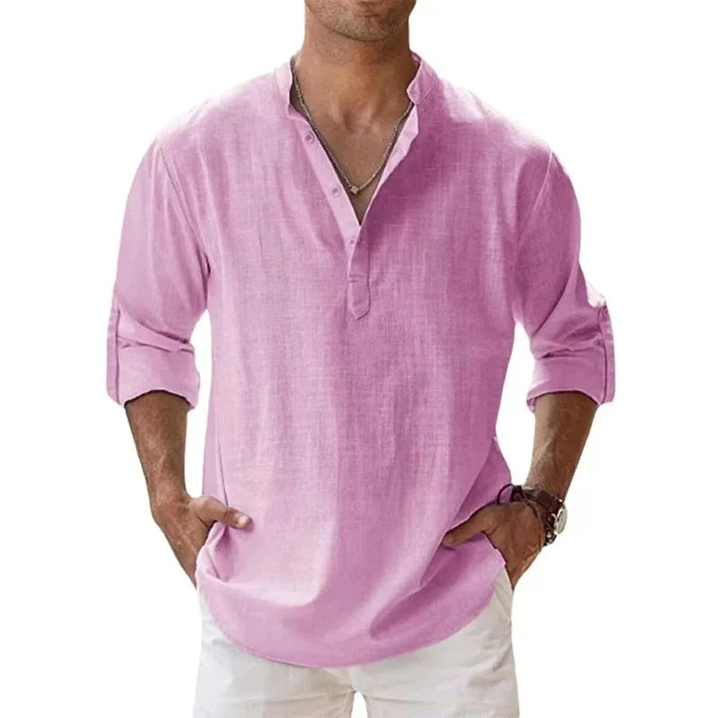 Men's Lightweight Long Sleeve Cotton Henley Shirt Beach Casual Breathable Top