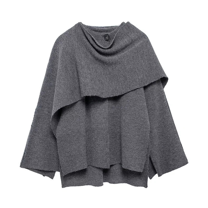 Elegant Women's Knitted Long Sleeve Cape Poncho Shawl Scarf Collar Cardigan