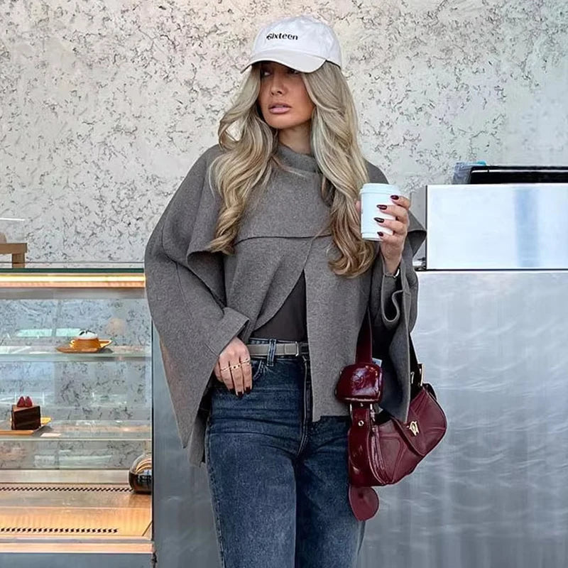 Elegant Women's Knitted Long Sleeve Cape Poncho Shawl Scarf Collar Cardigan