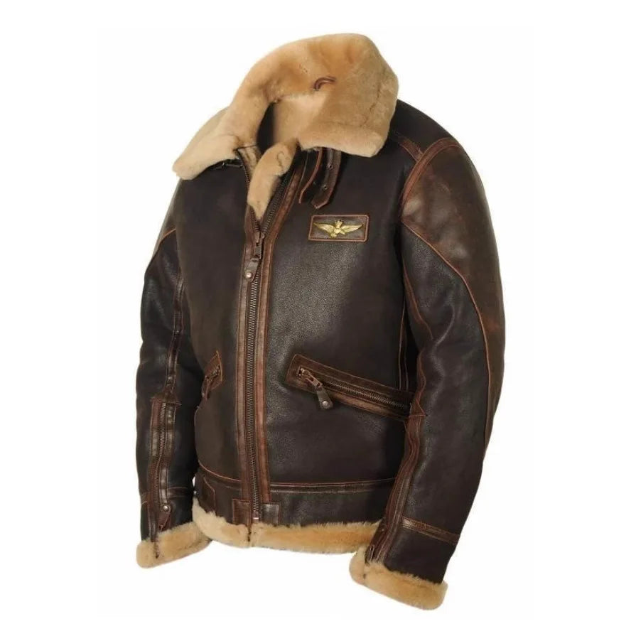 Men's Retro Faux Leather Fleece Lined Warm Winter Outwear Jacket Coat