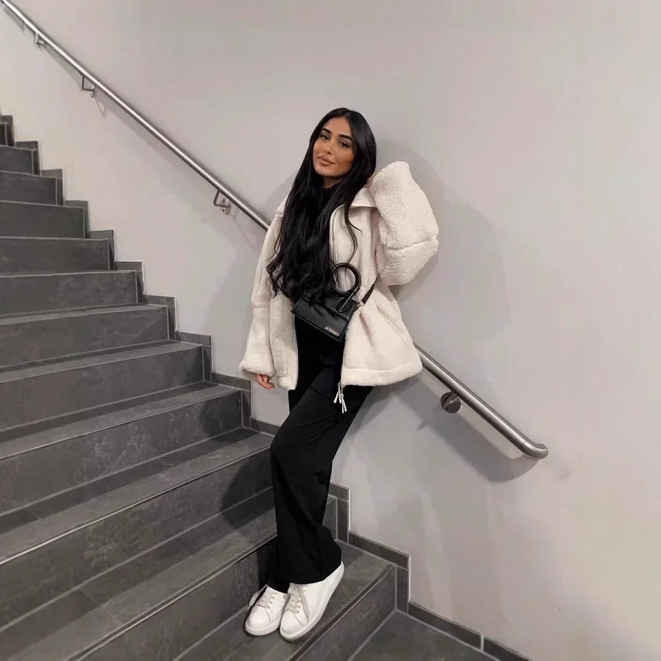 Women's Chic Loose Fit Anti-Cashmere Zipper Cardigan Coat - Warm Autumn Winter Outerwear