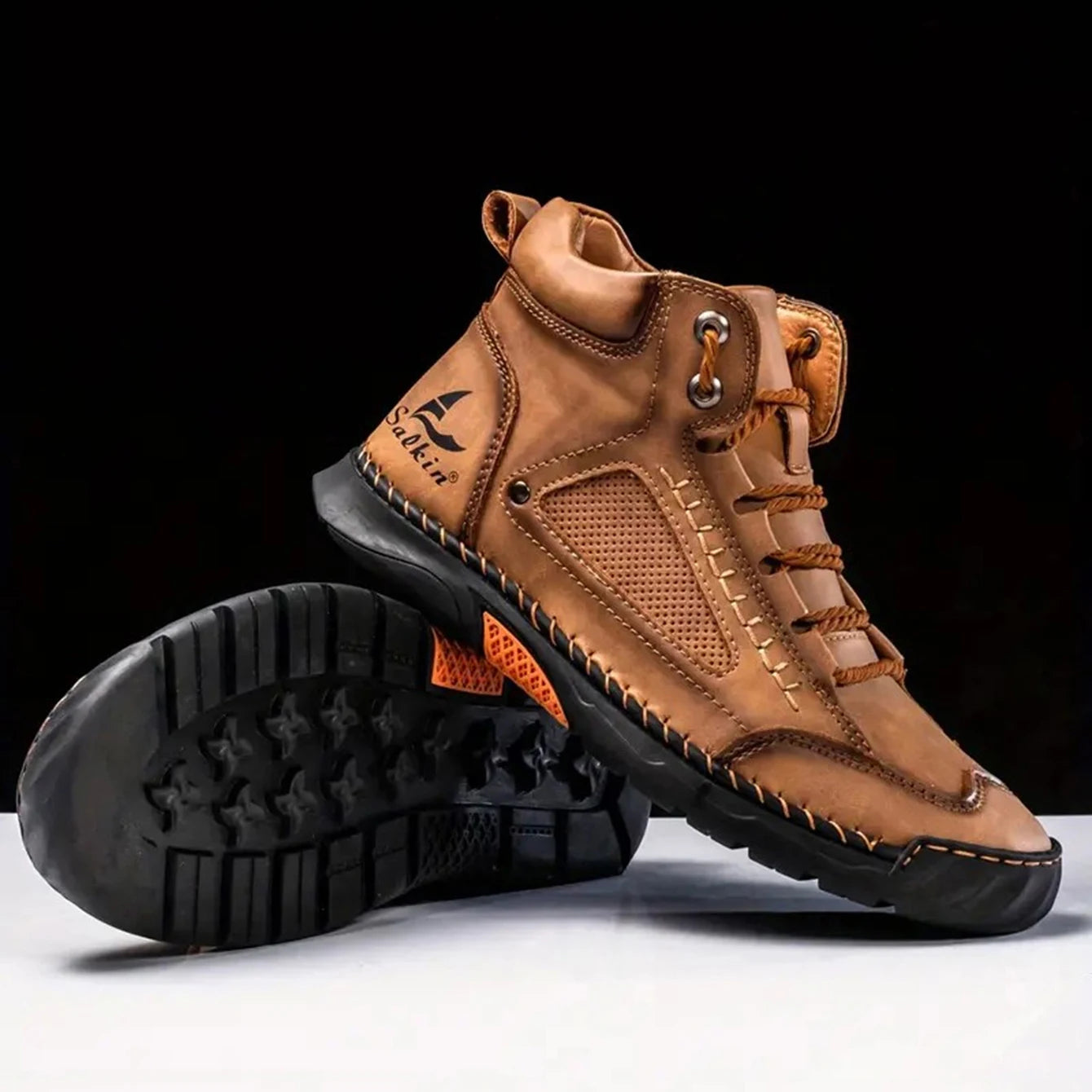 Men's Vintage Handmade Lace-Up High-Top Outdoor Hiking Trekking Boots
