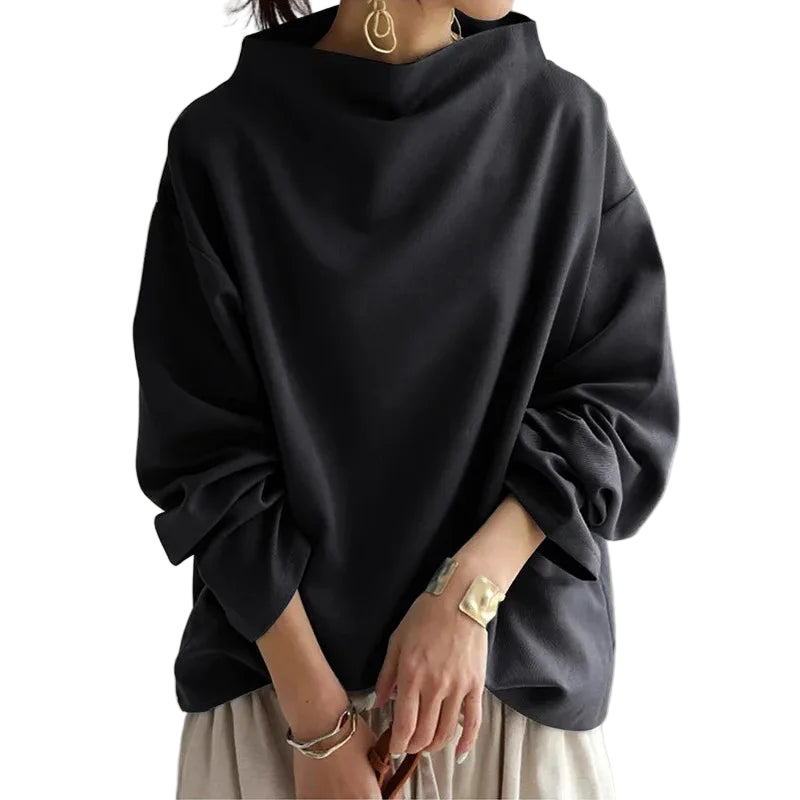 Chic Autumn Korean High-Neck Long Sleeve Blouse: Y2K Women's Casual Top