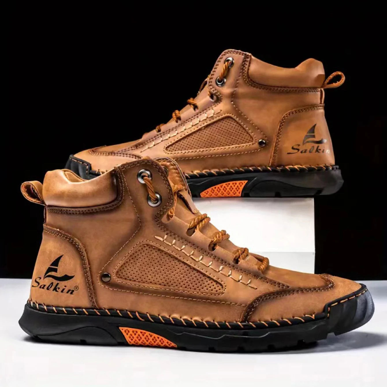 Men's Vintage Handmade Lace-Up High-Top Outdoor Hiking Trekking Boots