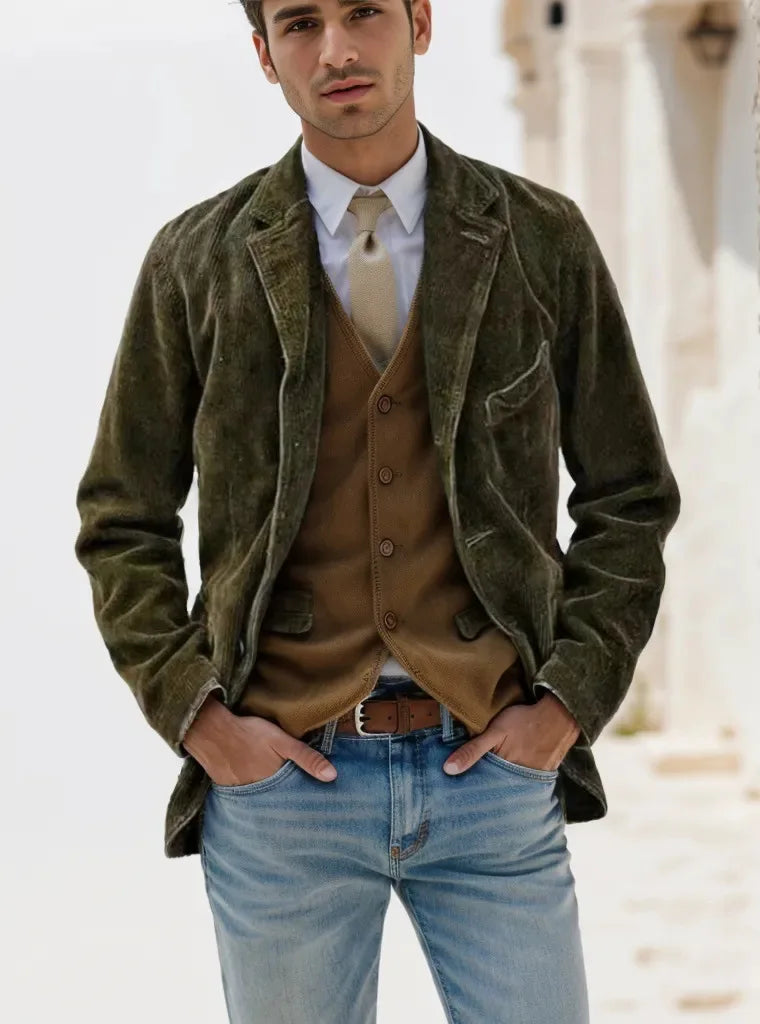 Stylish Men's Corduroy Single Breasted Jacket - Loose Fit Spring Autumn Comfort