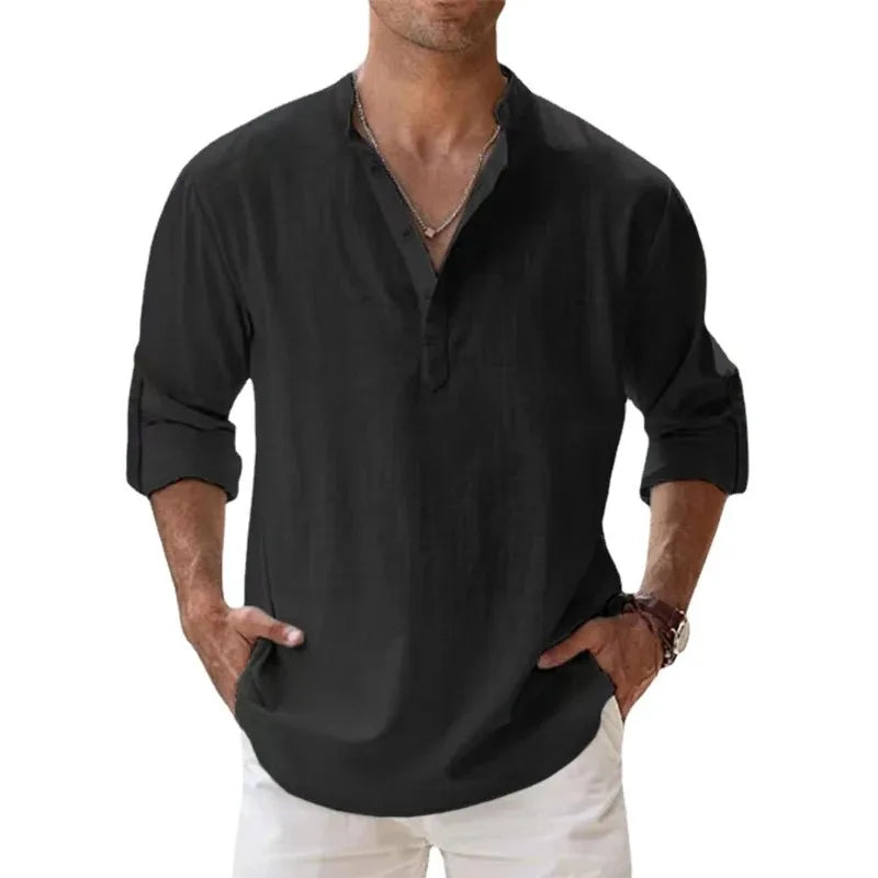 Men's Lightweight Long Sleeve Cotton Henley Shirt Beach Casual Breathable Top