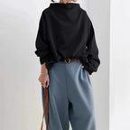 Chic Autumn Korean High-Neck Long Sleeve Blouse: Y2K Women's Casual Top