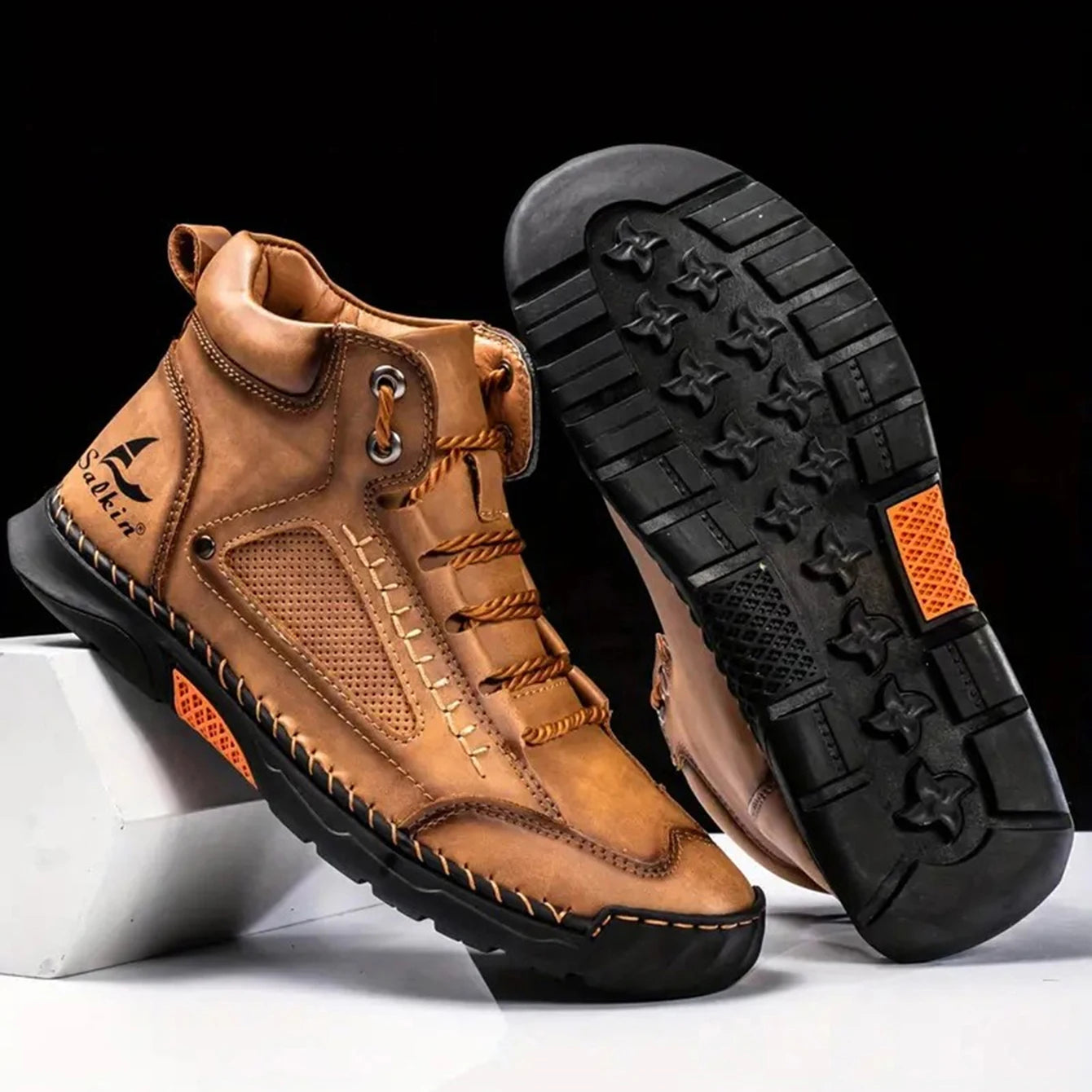 Men's Vintage Handmade Lace-Up High-Top Outdoor Hiking Trekking Boots