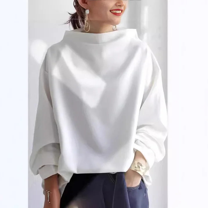 Chic Autumn Korean High-Neck Long Sleeve Blouse: Y2K Women's Casual Top