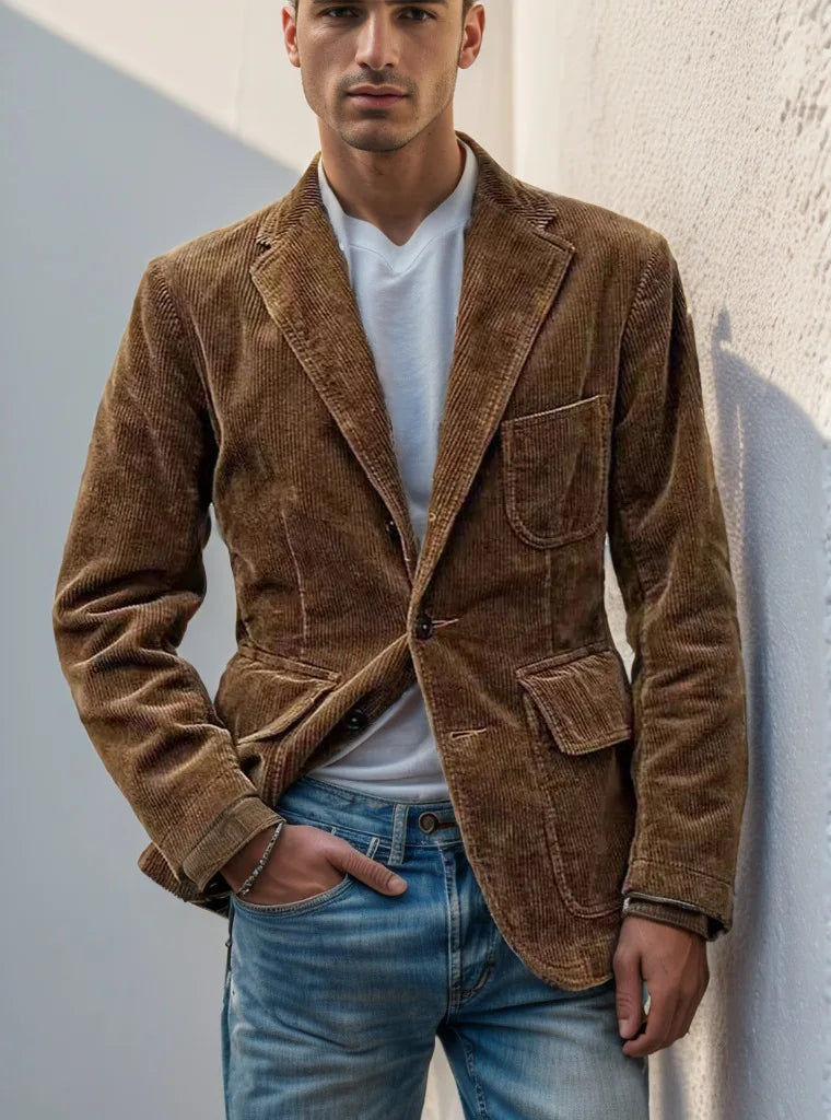 Stylish Men's Corduroy Single Breasted Jacket - Loose Fit Spring Autumn Comfort