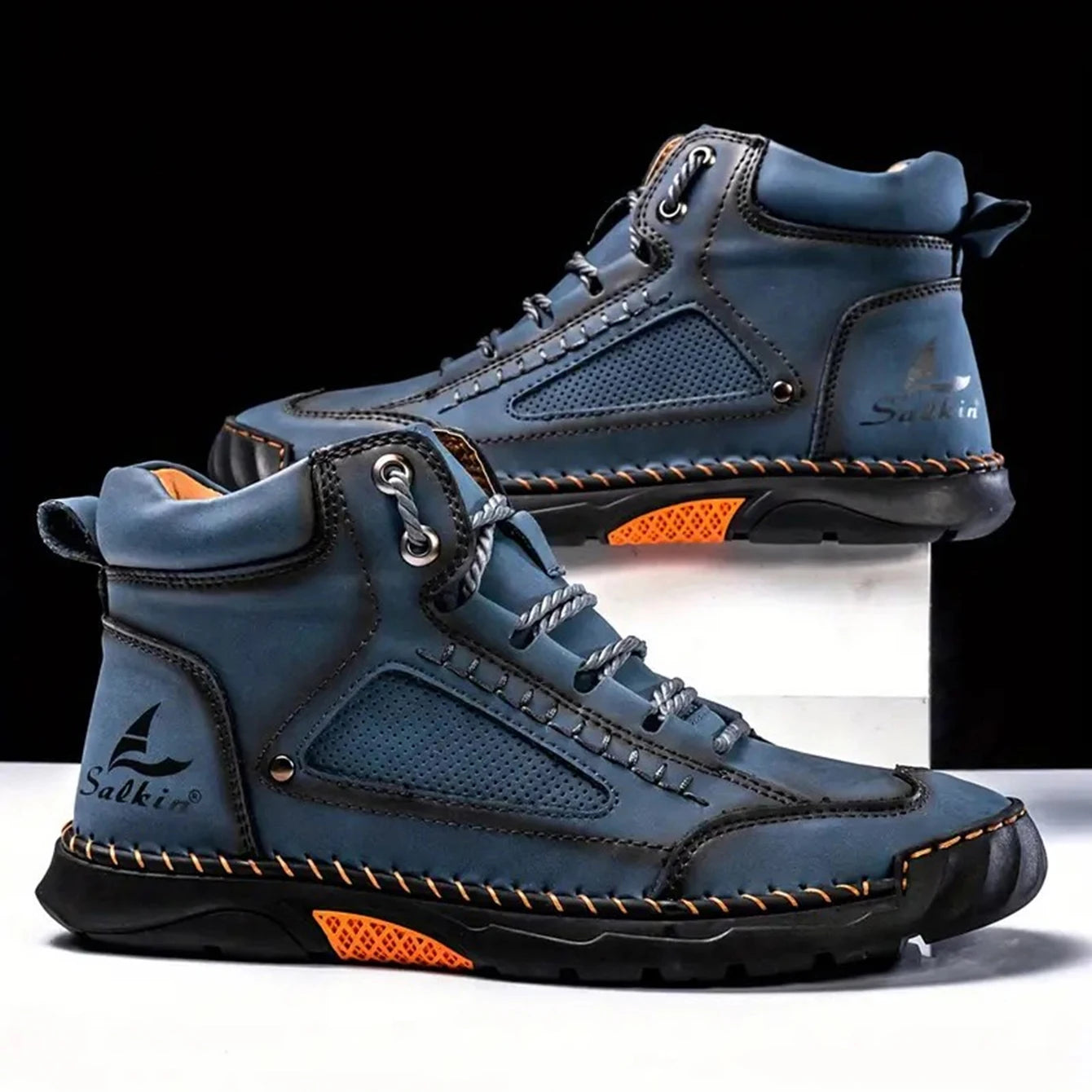 Men's Vintage Handmade Lace-Up High-Top Outdoor Hiking Trekking Boots