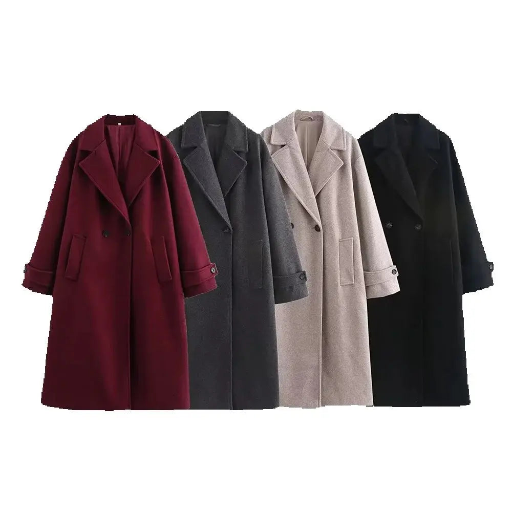 Luxury Autumn Women's Tri-Color Loose Collar Long Sleeve Coat Outerwear
