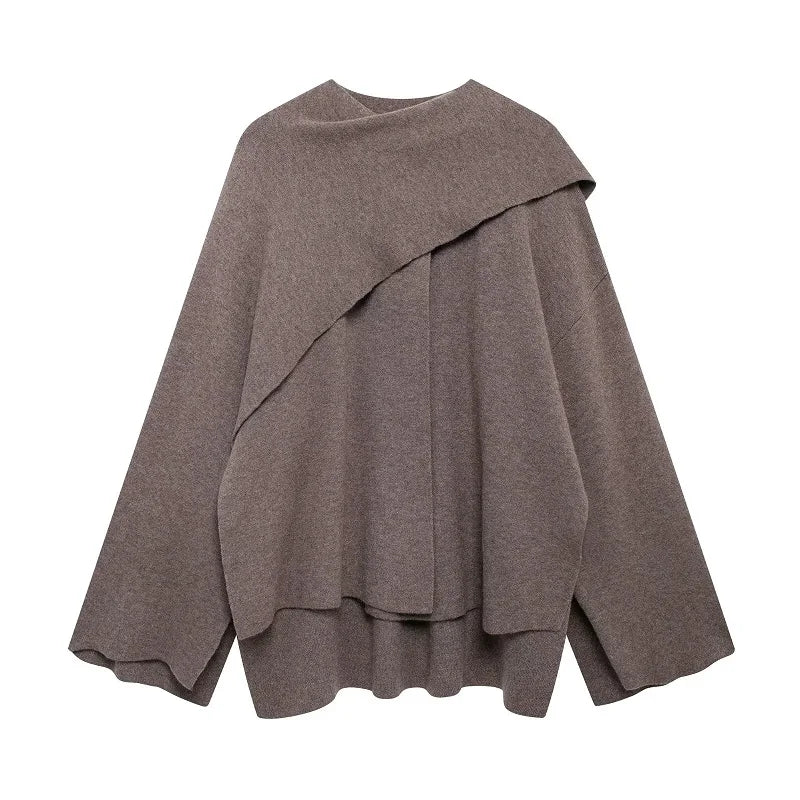 Elegant Women's Knitted Long Sleeve Cape Poncho Shawl Scarf Collar Cardigan