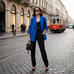 Elegant Women's Double-Breasted Blazer Jacket with Chic Metal Lion Buttons
