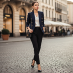 Elegant Women's Double-Breasted Blazer Jacket with Chic Metal Lion Buttons