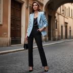 Elegant Women's Double-Breasted Blazer Jacket with Chic Metal Lion Buttons