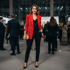 Elegant Women's Double-Breasted Blazer Jacket with Chic Metal Lion Buttons