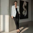 Elegant Women's Double-Breasted Blazer Jacket with Chic Metal Lion Buttons