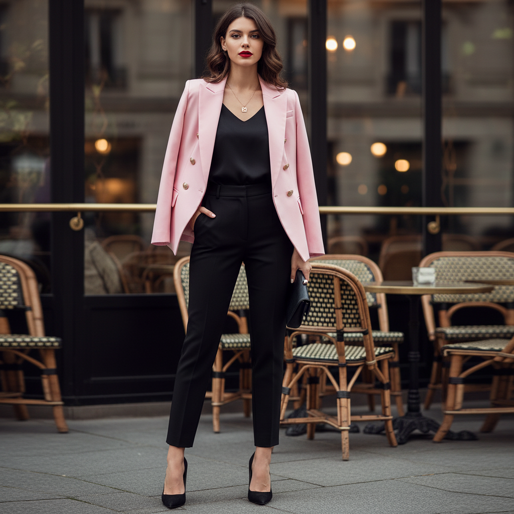 Elegant Women's Double-Breasted Blazer Jacket with Chic Metal Lion Buttons